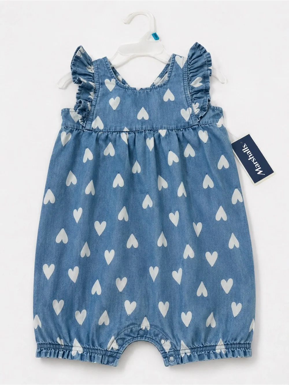 Carter's Light Blue Chambray Baby Romper with Heart Print